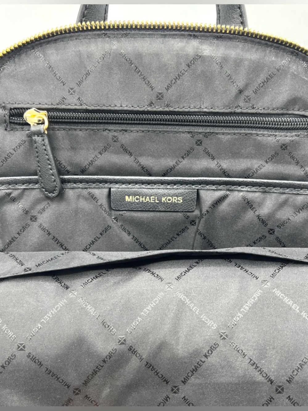 Michael Kors Emmy Large Dome Leather
Backpack Purse Black Gold Adjustable Straps - Picture 9 of 16